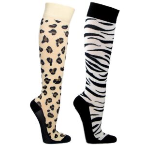 zwei Animal Prints Kompressionsstrümpfe mit Leoparden und Zebra Muster von xunt