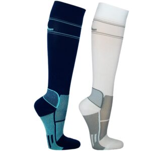zwei Sport Kompressionsstrümpfe in Blau bzw. weiß von xunt